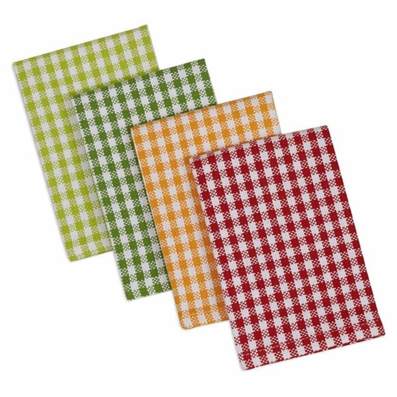 Dishcloth Set of 4  Design Imports Checked Red Green Lime Yellow Cotton 13 x 13" - Picture 2 of 2